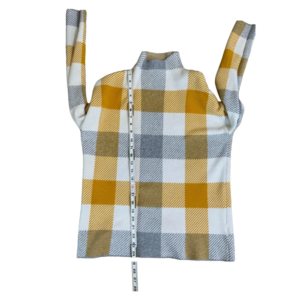 Tahari Womens Sweater Size Large Yellow Gray Plaid Mock Turtleneck Indie‎ Sleaze
